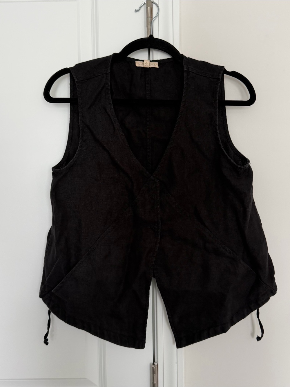 Eileen Fisher Black Linen Vest With Pockets